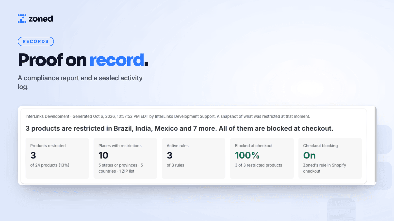 The Zoned compliance report